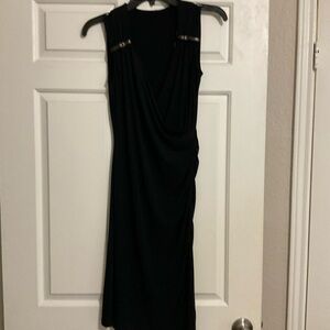 Michael Kors Black Sleeveless Draped V-Neck Dress